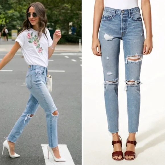 GRLFRND Karolina High Waisted Distressed Skinny Women’s Blue Jeans Size 25 - Picture 2 of 16